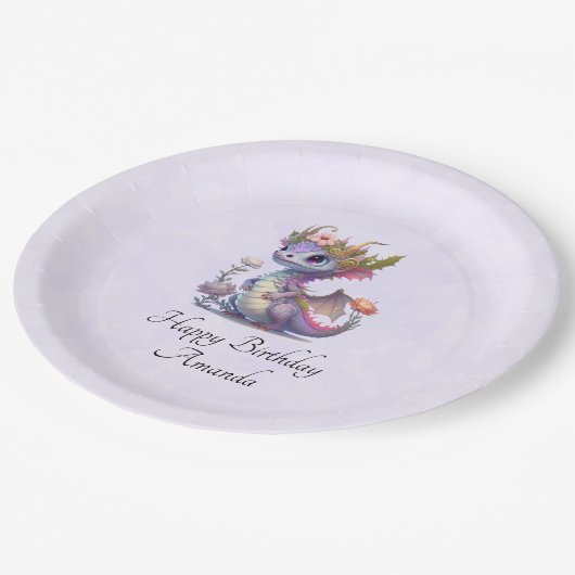 Paarse draak met elegante kroon papieren bordje (Gekanteld)