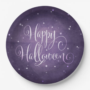 Paarse drachtige sterren Happy Halloween-partij Papieren Bordje