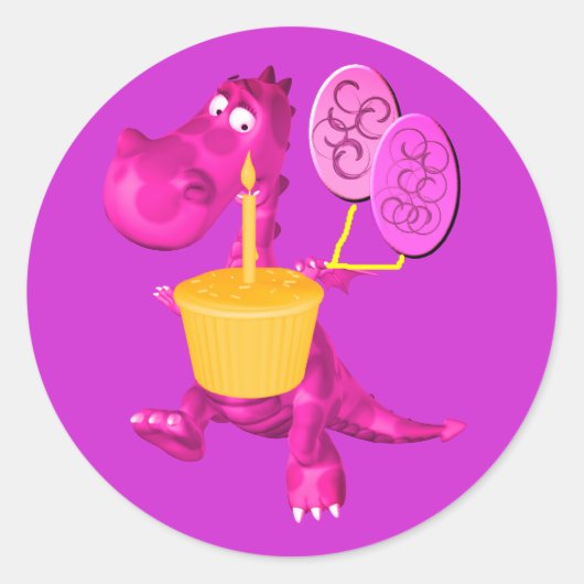 Paarse dragon Cupcake Balloons Ronde Sticker (Voorkant)