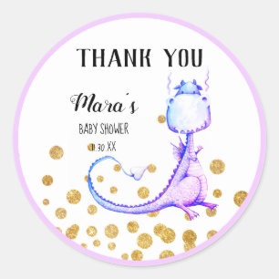 *~* Paarse dragon Glitter Baby shower Dank u wel Ronde Sticker