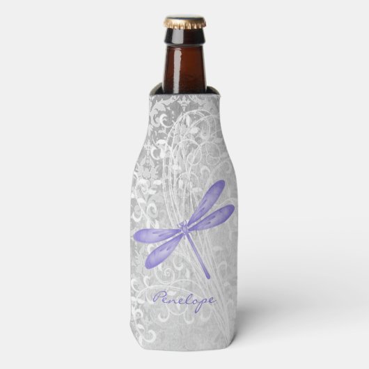 Paarse Dragonfly - Aangepaste flessenkoeler Flesjeskoeler (Fles Voorkant)
