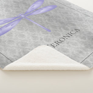 Paarse Dragonfly Damask gepersonaliseerd Sherpa Deken