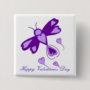 Paarse dragonfly knop vierkante button 5,1 cm