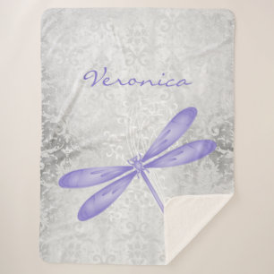 Paarse Dragonfly Persoonlijke Sherpa Blanket Deken