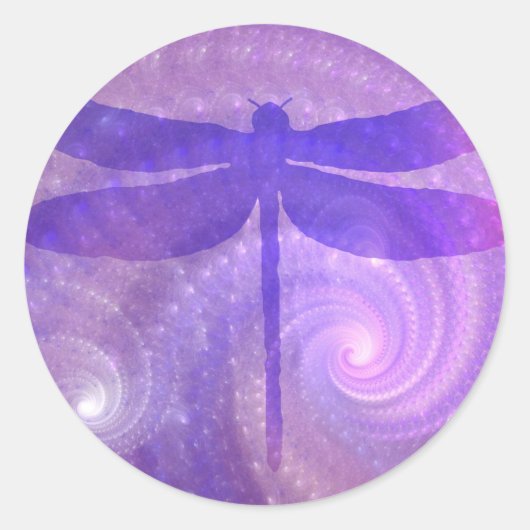 Paarse dragonfly ronde sticker (Voorkant)