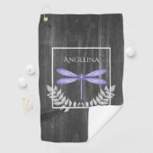 Paarse Dragonfly Rustic Golf Towel Golfhanddoek (Insitu)