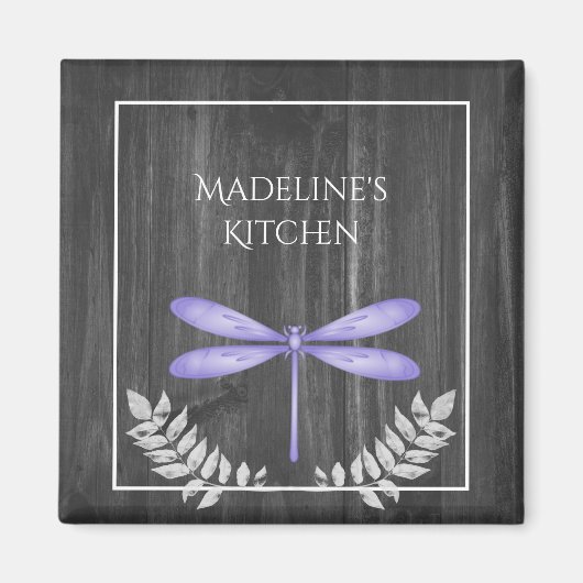 Paarse Dragonfly Rustic Magnet Magneet (Voorkant)