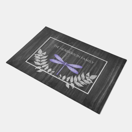 Paarse Dragonfly Rustic Personalized Doormat Deurmat (Schuin)