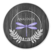 Paarse dragonfly Rustic Specialized Ceramic Knob. Keramische Knop (Voorkant)