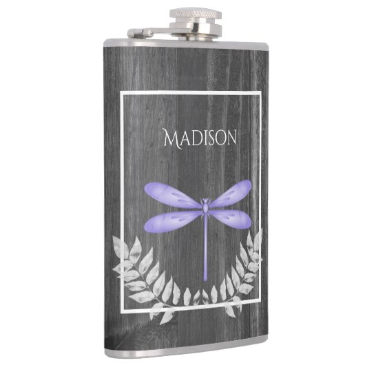 Paarse dragonfly Rustische kolf Heupfles (Rechts)