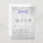 Paarse Dragonfly Wedding RSVP Kaart (Voorkant / Achterkant)