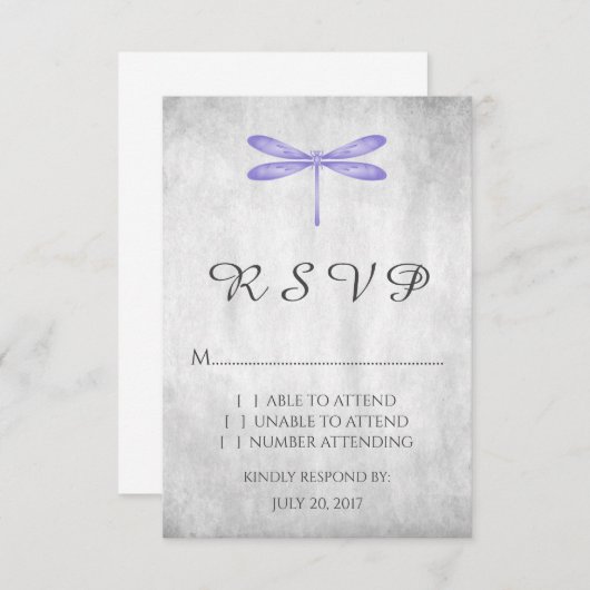 Paarse Dragonfly Wedding RSVP Kaart (Voorkant / Achterkant)