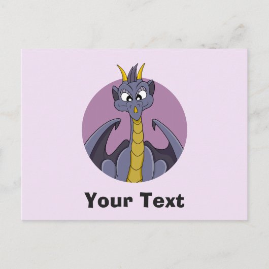 Paarse drakencartoon briefkaart (Voorkant)