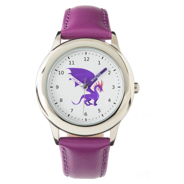 Paarse drakencartoon horloge (Voorkant)