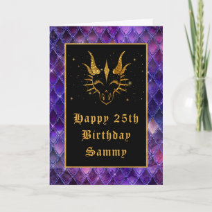 Paarse drakenschalen Faux Glitter Happy Birthday Kaart