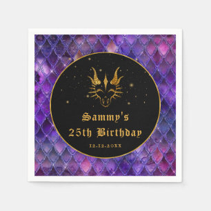 Paarse drakenschalen Gold Faux Glitter Birthday Servet