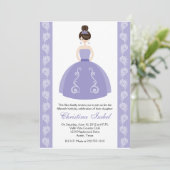 Paarse Dress Brunette Quinceanera Kaart (Staand voorkant)