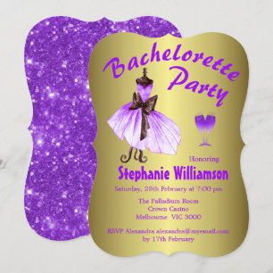 Paarse Dress en Glitter Bachelorette Party Kaart