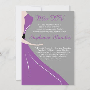 Paarse Dress Silhouette Quinceanera Uitnodiging
