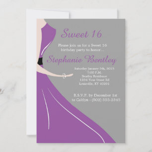 Paarse Dress Silhouette Sweet 16 Uitnodiging