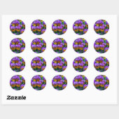Paarse driekleurige viooltjes ronde sticker (Vel)