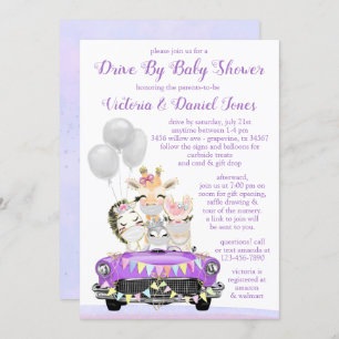 Paarse Drive Door Baby shower Leuke Dieren In Auto Kaart