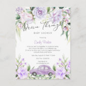 Paarse Drive-Through Waterverf Bloemenkraamfeest v Uitnodiging Briefkaart (Voorkant)