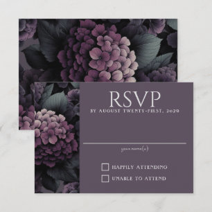 Paarse droevige bloemen RSVP kaartje