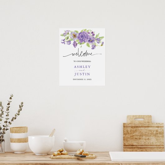 Paarse dromen stijlvolle trouwflorals Weddenschap Poster (Keuken)