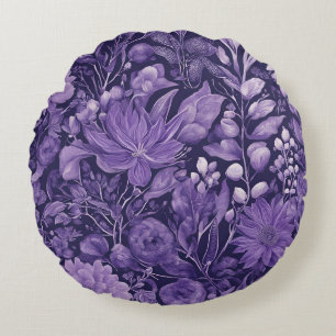 Paarse droom Elegant botanisch ontwerp geïnspireer Rond Kussen