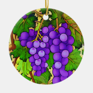 Paarse druiven aan de wijnstok keramisch ornament