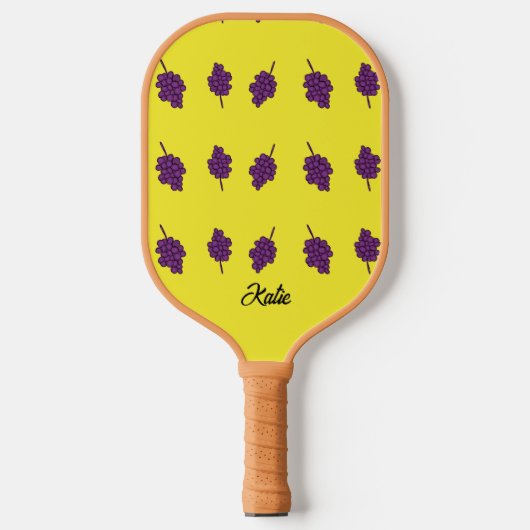 Paarse druiven gepersonaliseerd geel pickleball paddle (Voorkant)