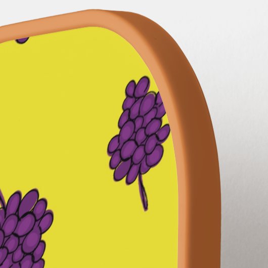 Paarse druiven gepersonaliseerd geel pickleball paddle (Links Detail)