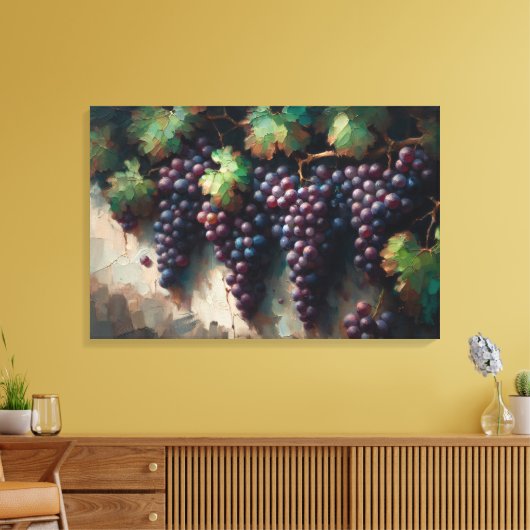 Paarse druiven op de wijnstok olieverfschilderij canvas afdruk (Insitu (Woonkamer))