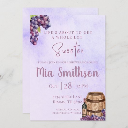 Paarse Druiven Themaparty Uitnodiging voor de Douc (Voorkant / Achterkant)