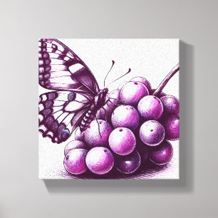 Paarse Druiven Vlinder Canvas Muurkunst Afdruk