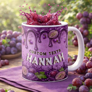 Paarse Druivenfruit Favor Met Naam op Maat Koffiemok