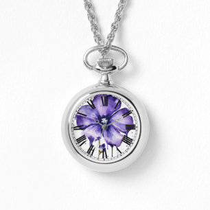 Paarse druppelende Waterverf Flower Horloge