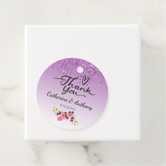 Paarse druppelflank bedankt bedankjes labels (In situ)