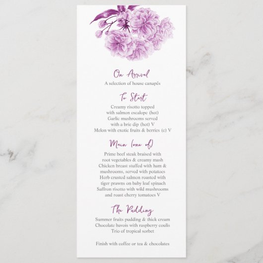 Paarse Dubbele Bloesem Bloemen Trouwmenu Menu (Achterkant)
