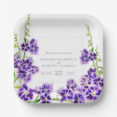Paarse duranta waterverf bloembruiloft papieren bordje (Voorkant)