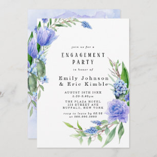 Paarse Dusty Blue Hyacinth Peony Engagement Party Kaart