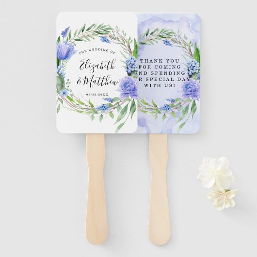 Paarse Dusty Blue Tulip Hyacinth Peony Wedding Handwaaier (Voorkant en achterkant)