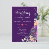Paarse Dynasty Dark Floral Budget Wedding Invites (Staand voorkant)
