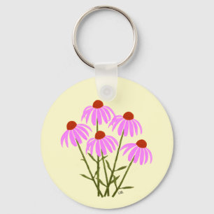 Paarse Echinacea Rond Sleutelhanger
