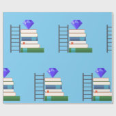 Paarse edelsteen op stapel boeken met ladder cadeaupapier (Vlak)