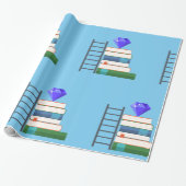 Paarse edelsteen op stapel boeken met ladder cadeaupapier (Uitgerold)
