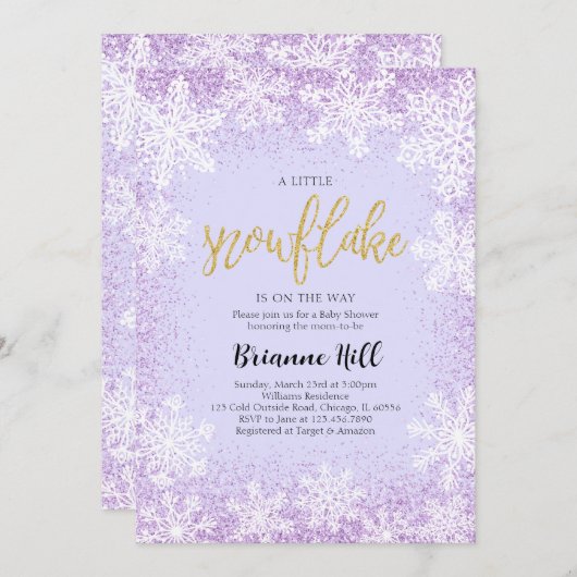 Paarse een beetje sneeuwvlok Baby shower Kaart (Voorkant / Achterkant)