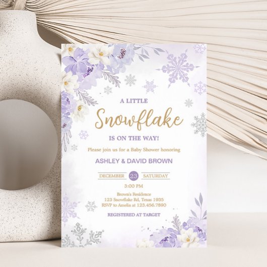 Paarse een beetje sneeuwvlok Baby shower Kaart