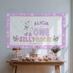 Paarse Eén Dwaas Gans-Meisje 1e Verjaardagsachterg Spandoek